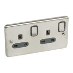 833076 - 2GANG 13A S/W SOCKET  BRUSHED STAINLESS STEEL - SYNERGY A GOOD FIT