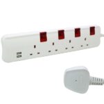 698520 -EXTENSION MOES BS 4 SWITCHED SOCKETS + 2 USB - 3M WHITE/GREY- LEGRAND
