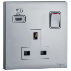 MEC33093SL- 1G BS 13A SP SSO+ USB C 18W DS - LEGRAND - OBRIA