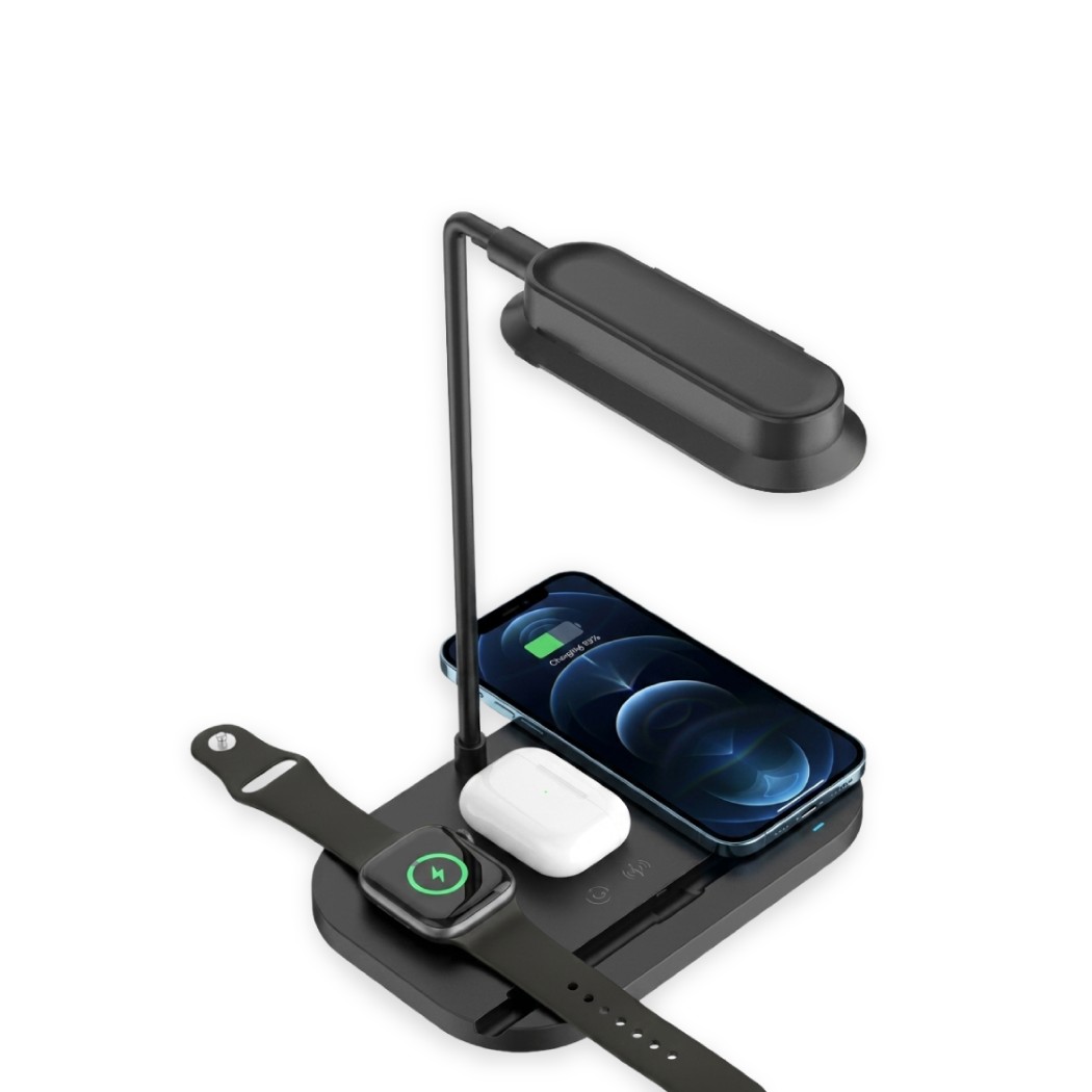 YCJ - TBLWL03AB 3 LIGHT TEMPRETURE ADJUSTABLE TABLE LAMP WITH WIRELESS CHARGER BLACK - BAVERIAN