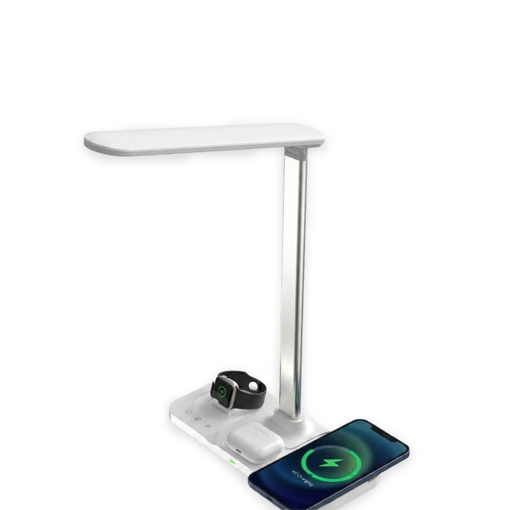 YCJ-TBLWL02 3LIGHT TEMPERATURE ADJUSTABLE TABLE LAMP WITH WIRELESS CHARGER SILVER - BAVERIAN